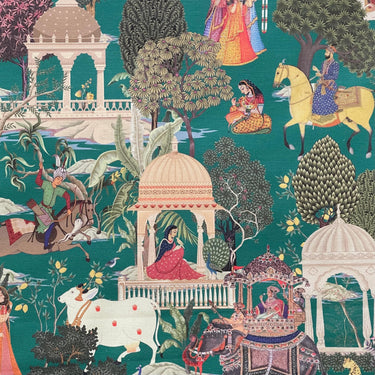 Cow, elephant, horse and Maharajah design on premium cotton with tropical detailing.